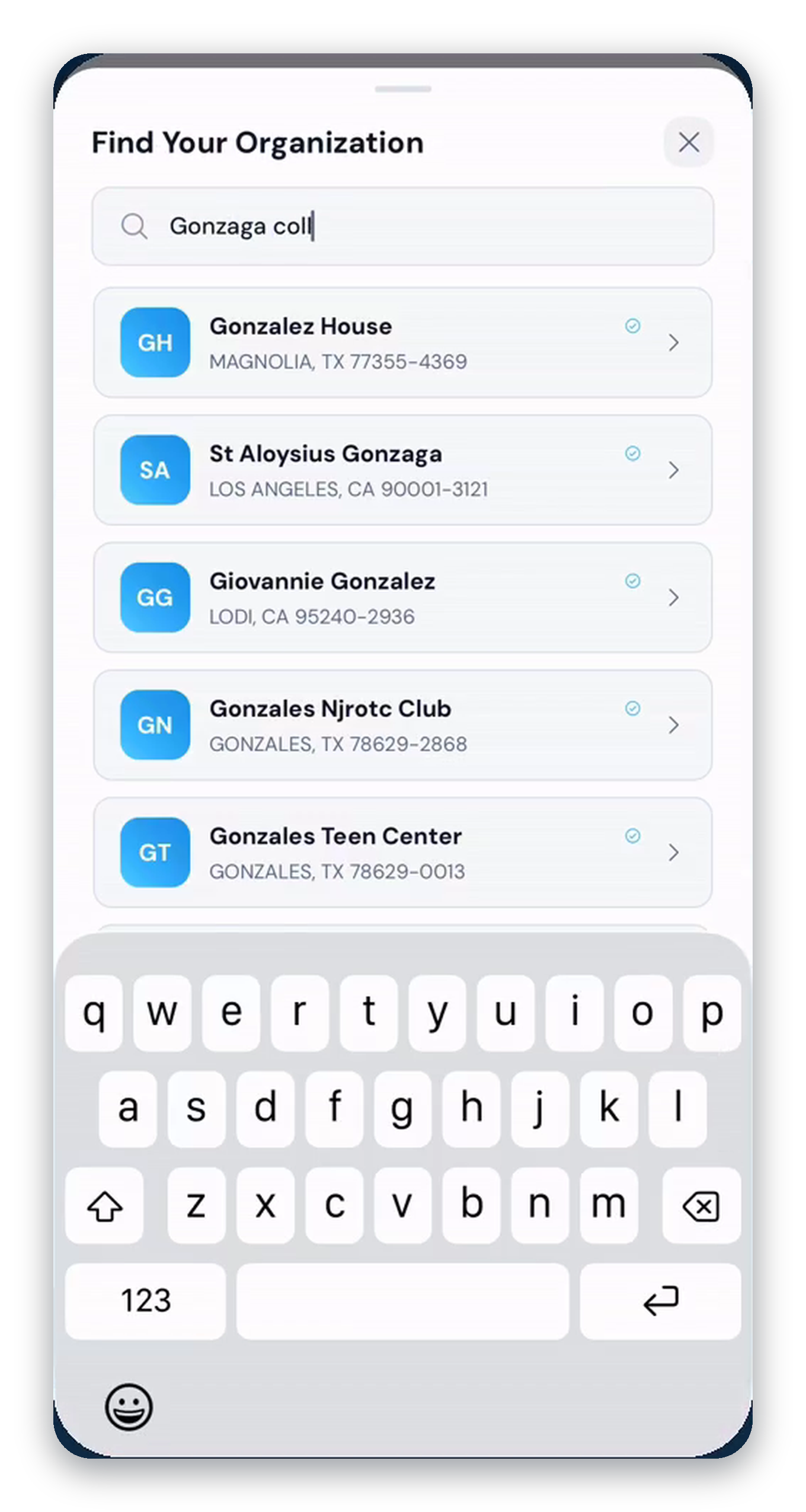 DonateMate registered charity search results