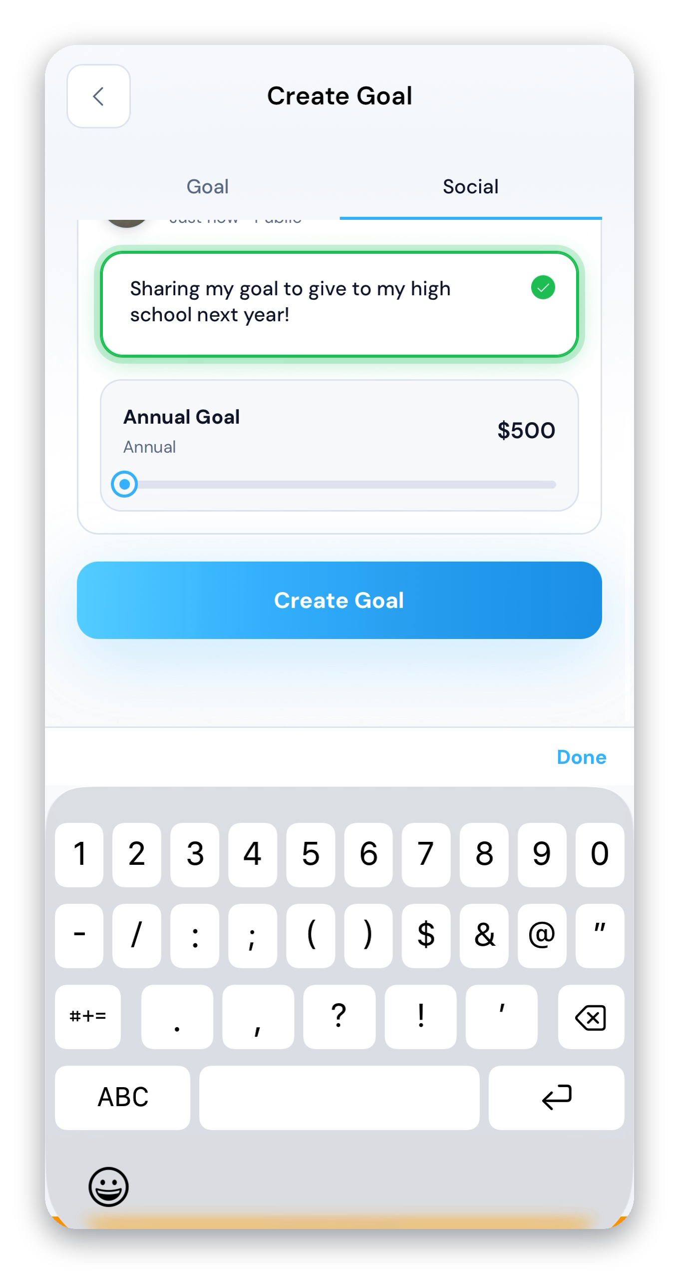 DonateMate goal creation options